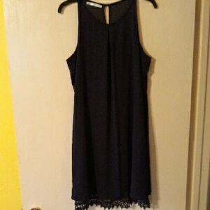 Elegant Maurice's Dark Blue Sleeveless Dress with Lace Hemmed Lining